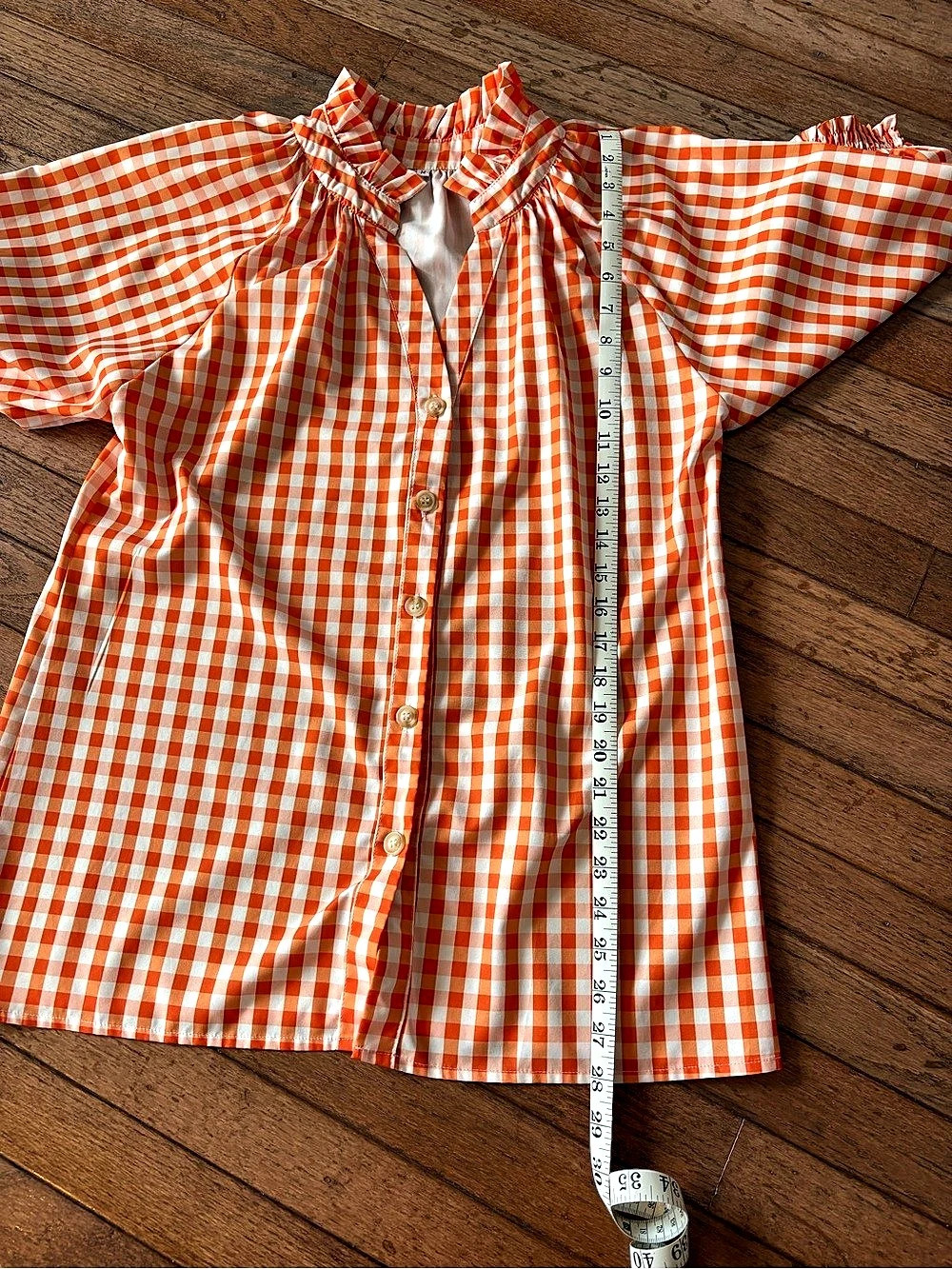 Women’s Gingham Button Down Blouse in Orange & White Size Medium - Picture 4 of 5